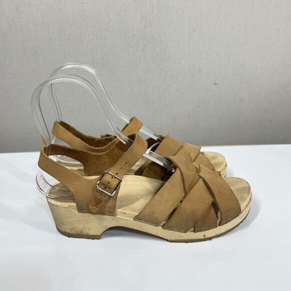 Sandgrens Sandals Clogs Women 41 US 10 Beige Strappy Rio Grande Minimalist Wood - Picture 1 of 9